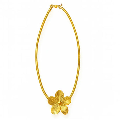 Collier fleur charbonnier doré acier inoxydable 316L plaqué or 18K grande fleur sculptée - Chéri Chérie