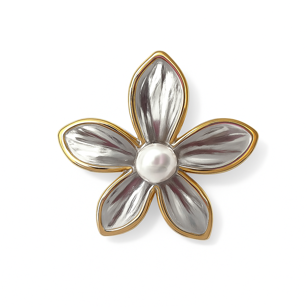 Bague Fleur perle baroque or et argent