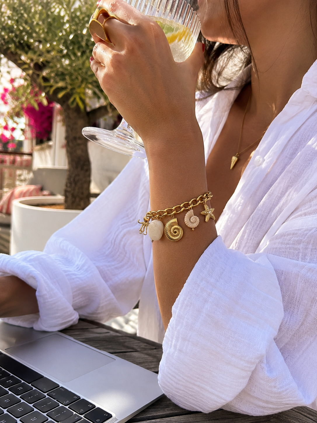 Bracelet Chaîne Dorée & Charms Marins