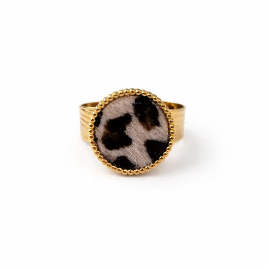 Bague Théa léopard poils synthétiques dorée acier inoxydable 316L ajustable - Chéri Chérie