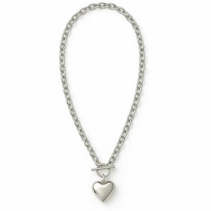 Collier VALENTINA grosses mailles cœur fermeture devant acier chirurgical 316L femme - Chéri Chérie