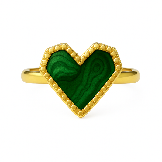 Bague Cœur vert marbré