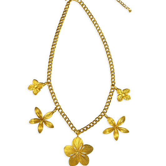 Sautoir - Collier Cravates Chaine breloque fleurs