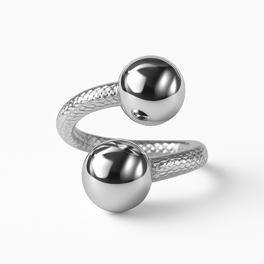 Bague Boules argent texturé