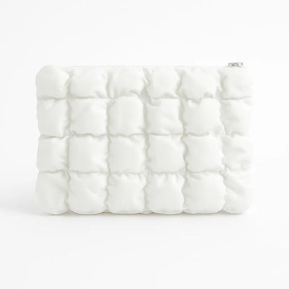 Pochette PUFFER matelassée blanche nylon effet puffer femme format compact 25x17 cm - Chéri Chérie