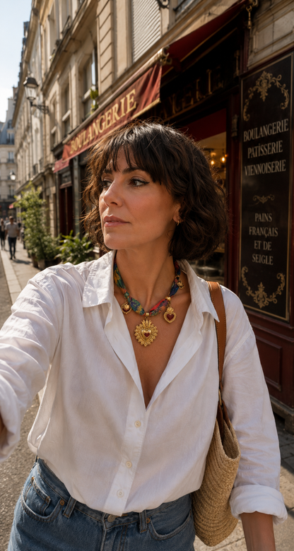 Collier Sophia – Ruban & Cœurs Sacrés Dorés Chéri Chérie