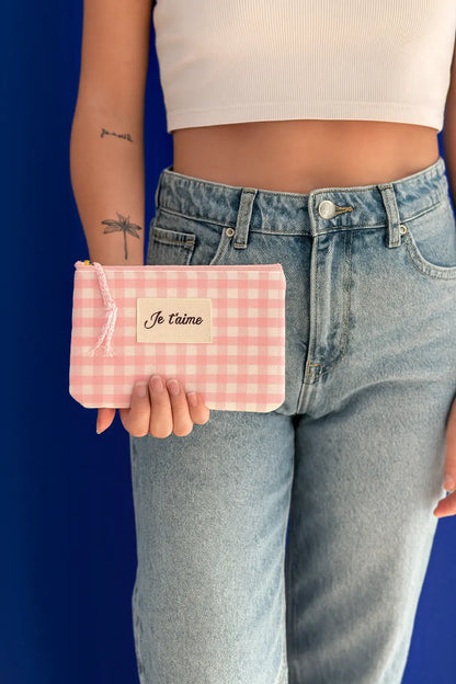 Pochette vichy rose posée style cadeau romantique tendre – Chéri Chérie