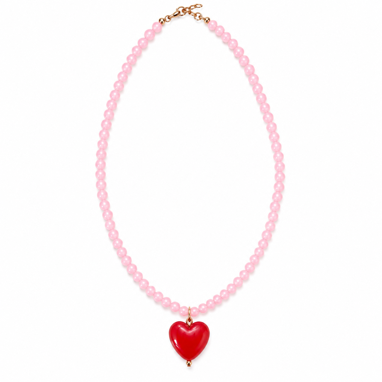 Collier Cœur Rouge Perles Roses Chéri Chérie