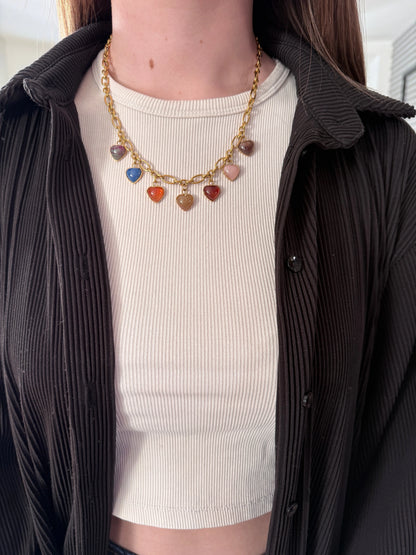 Collier Juliette - Chaîne Dorée Cœurs Pierres Naturelles Chéri Chérie