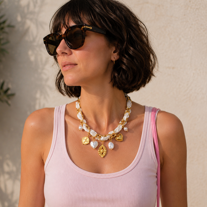 Collier Dentelle Doré – Perles, Œil & Cœur Chéri Chérie