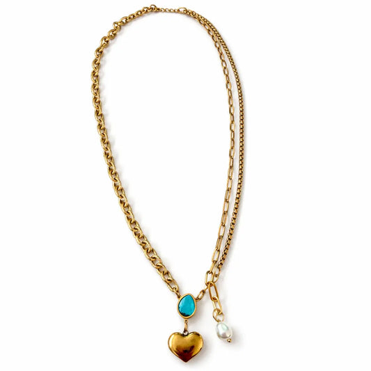 Collier Liliane- Double Chaîne Dorée Cœur Chéri Chérie