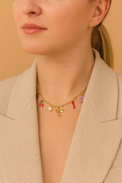 Collier CHARM breloques dorées porté cou femme style chic fantaisie - Chéri Chérie
