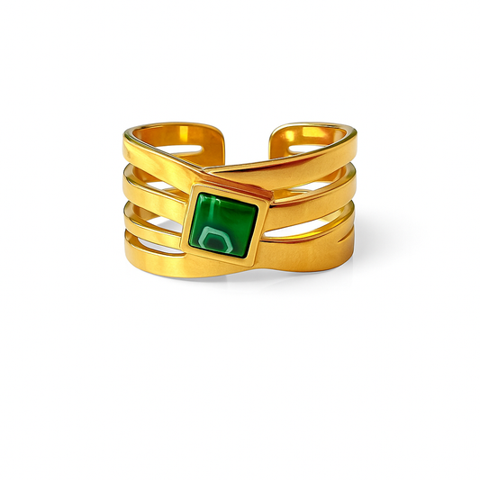 Bague Manchette pierre verte