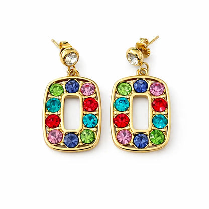 Boucles d'Oreilles Blanche - Rectangles Dorés Zircons Multicolores Chéri Chérie
