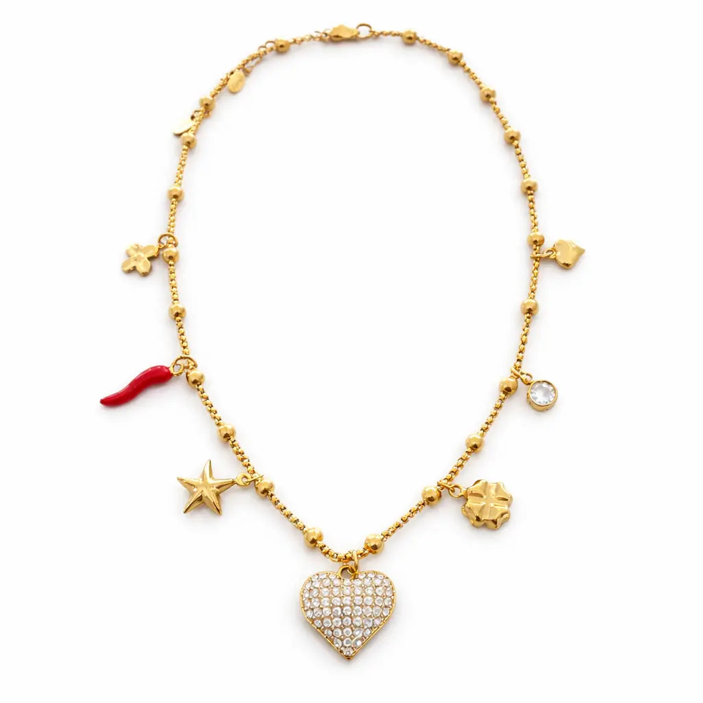 Collier Hortense - Chaîne Dorée Breloques Porte-Bonheur Chéri Chérie
