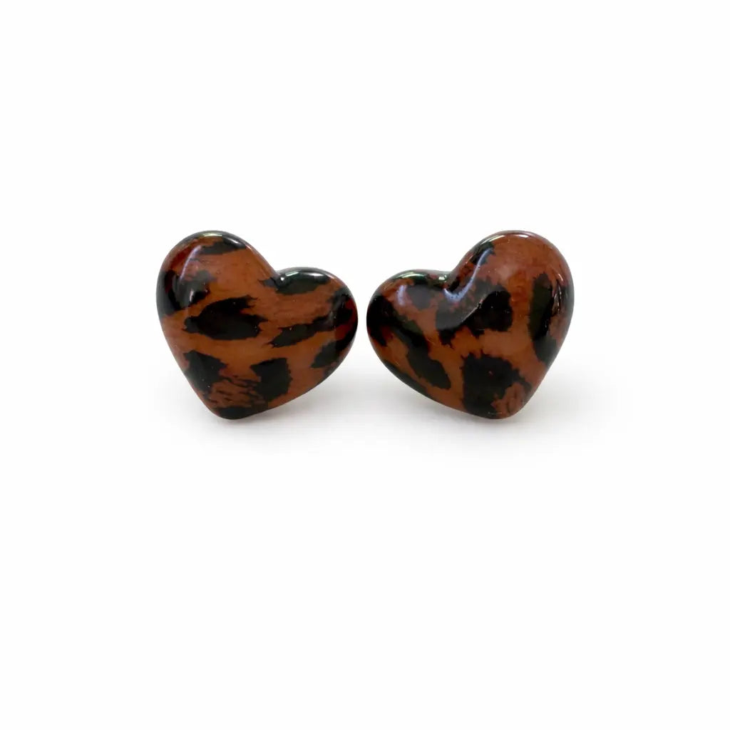 Boucles d'oreilles Léonie cœur léopard puces acier inoxydable 316L - Chéri Chérie