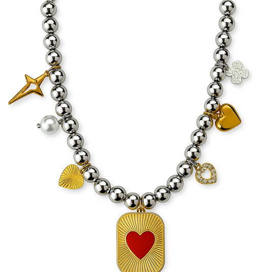 Collier argent et breloques or