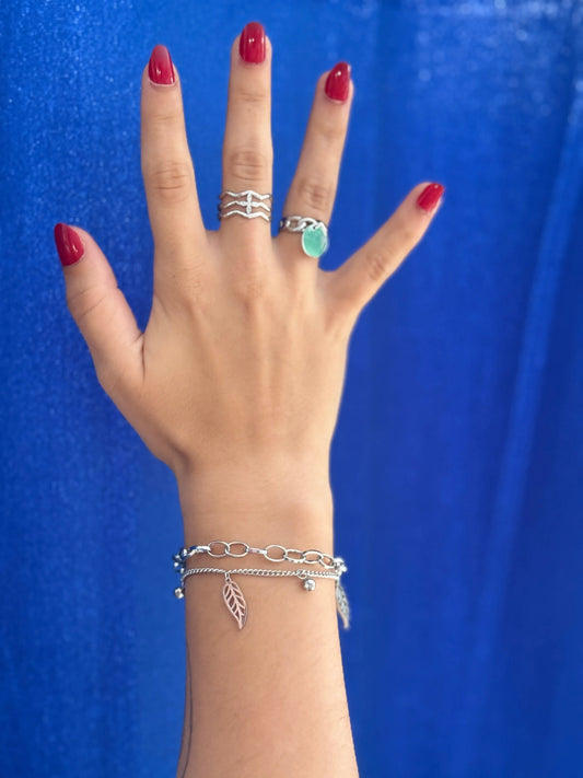Bracelet double feuilles et strass Chéri Chérie
