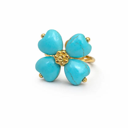 Bague Marble pierre naturelle turquoise veinée monture dorée acier chirurgical 316L – Chéri Chérie
