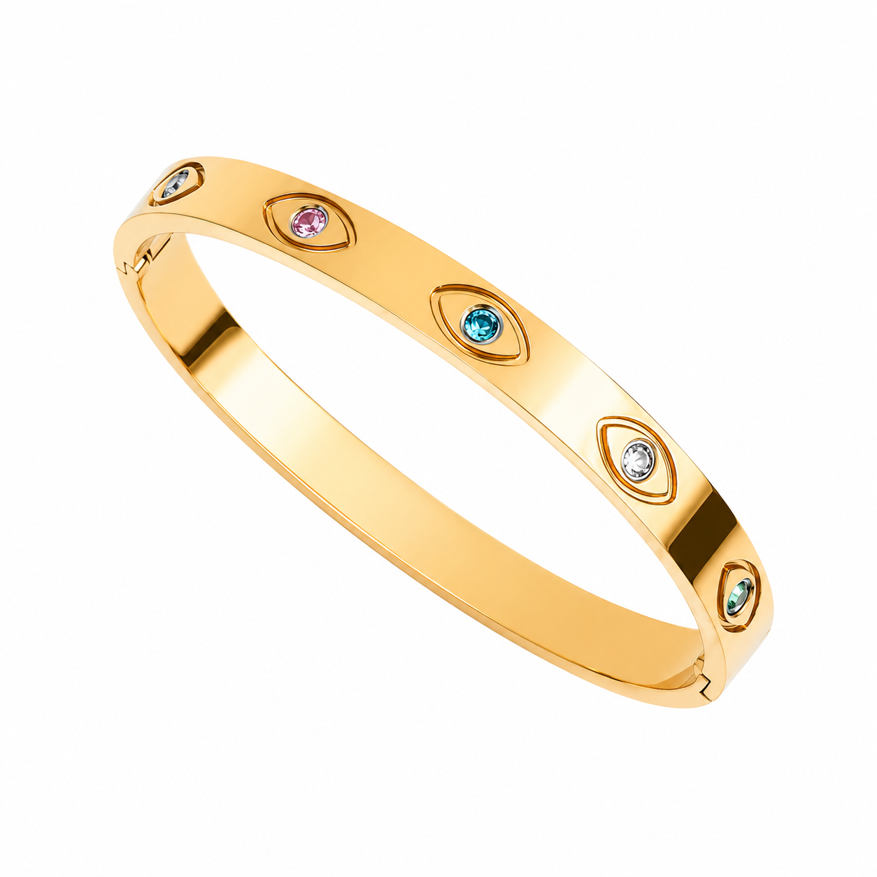 Bracelet Jonc Doré – Œil & Strass Multicolores Chéri Chérie