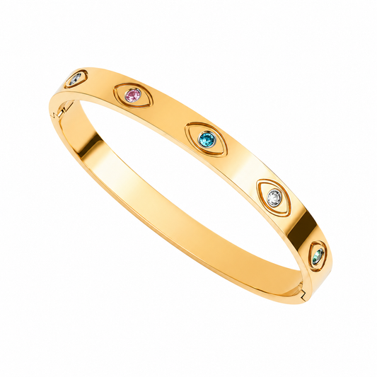 Bracelet Jonc Doré – Œil & Strass Multicolores Chéri Chérie