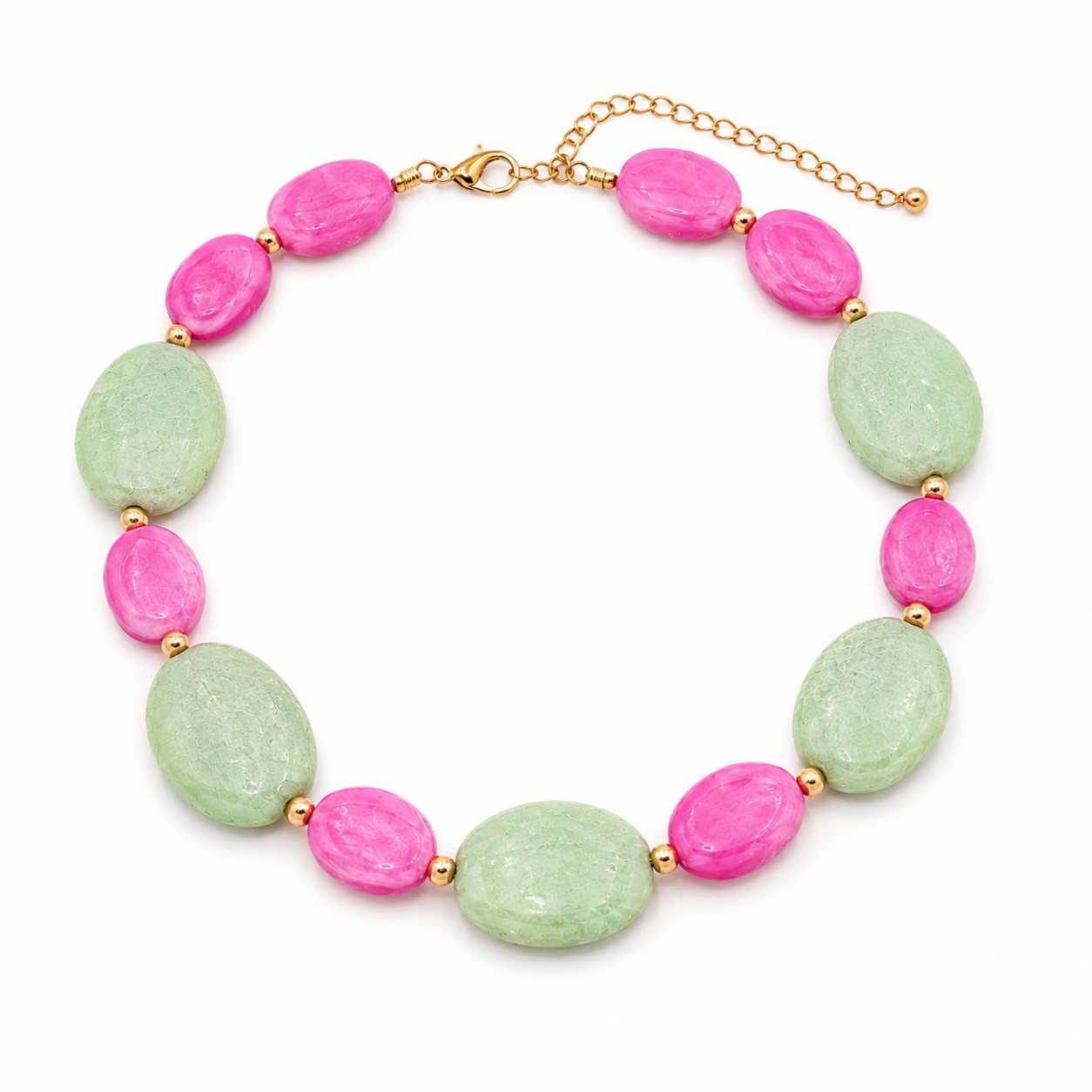 Collier Perles Acrylique Vert & Rose – Doré Chéri Chérie