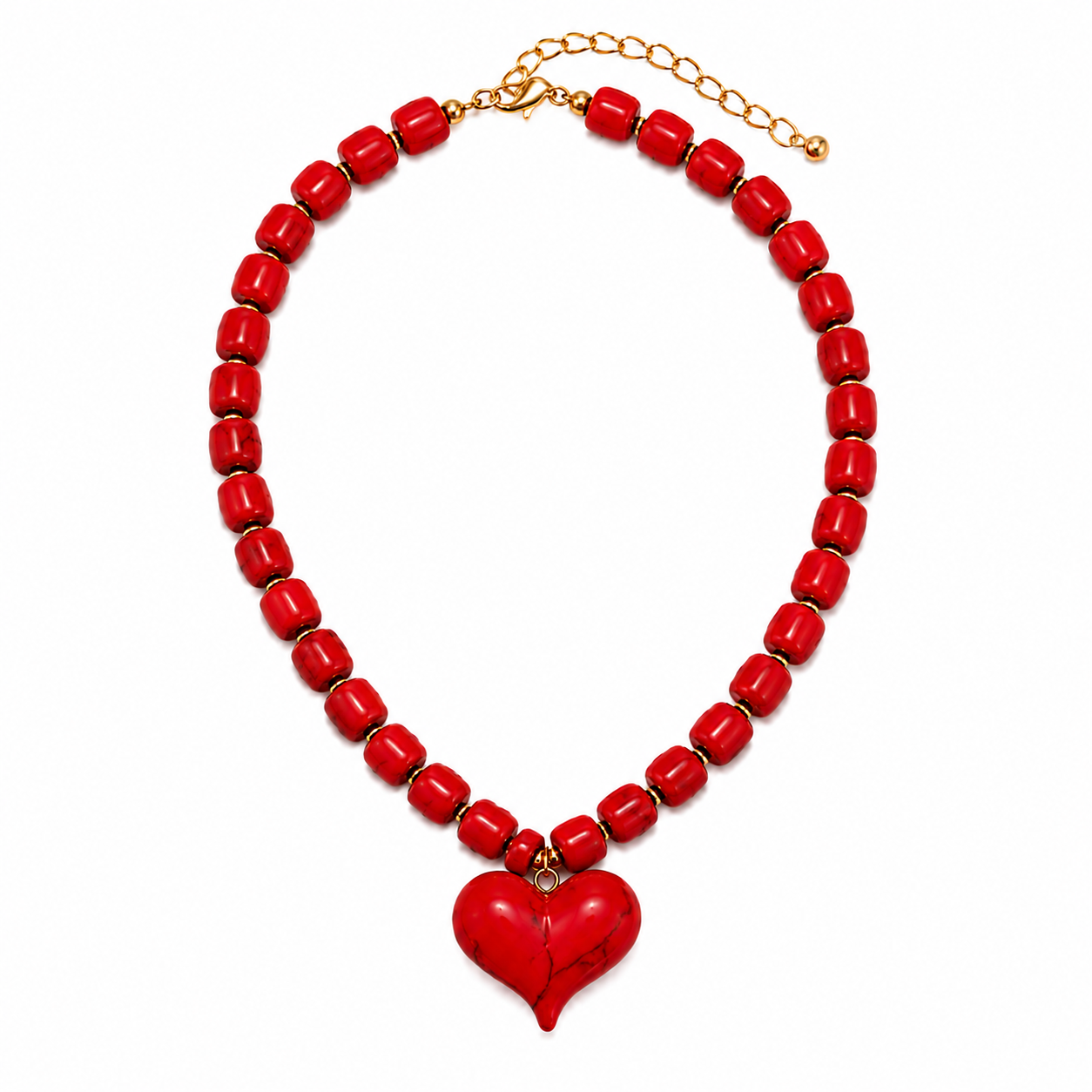 Collier Grosse Perle Acrylique Rouge – Cœur Pendentif Chéri Chérie
