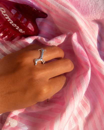 Bague Teckel Argentée – Œil Strass Chéri Chérie