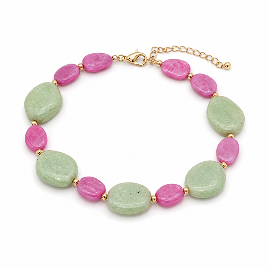 Bracelet Perles Acrylique Vert & Rose – Doré Chéri Chérie