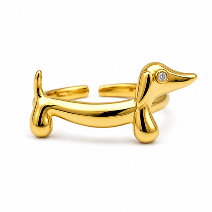 Bague Teckel Plaquée Or 18K – Œil Strass Chéri Chérie