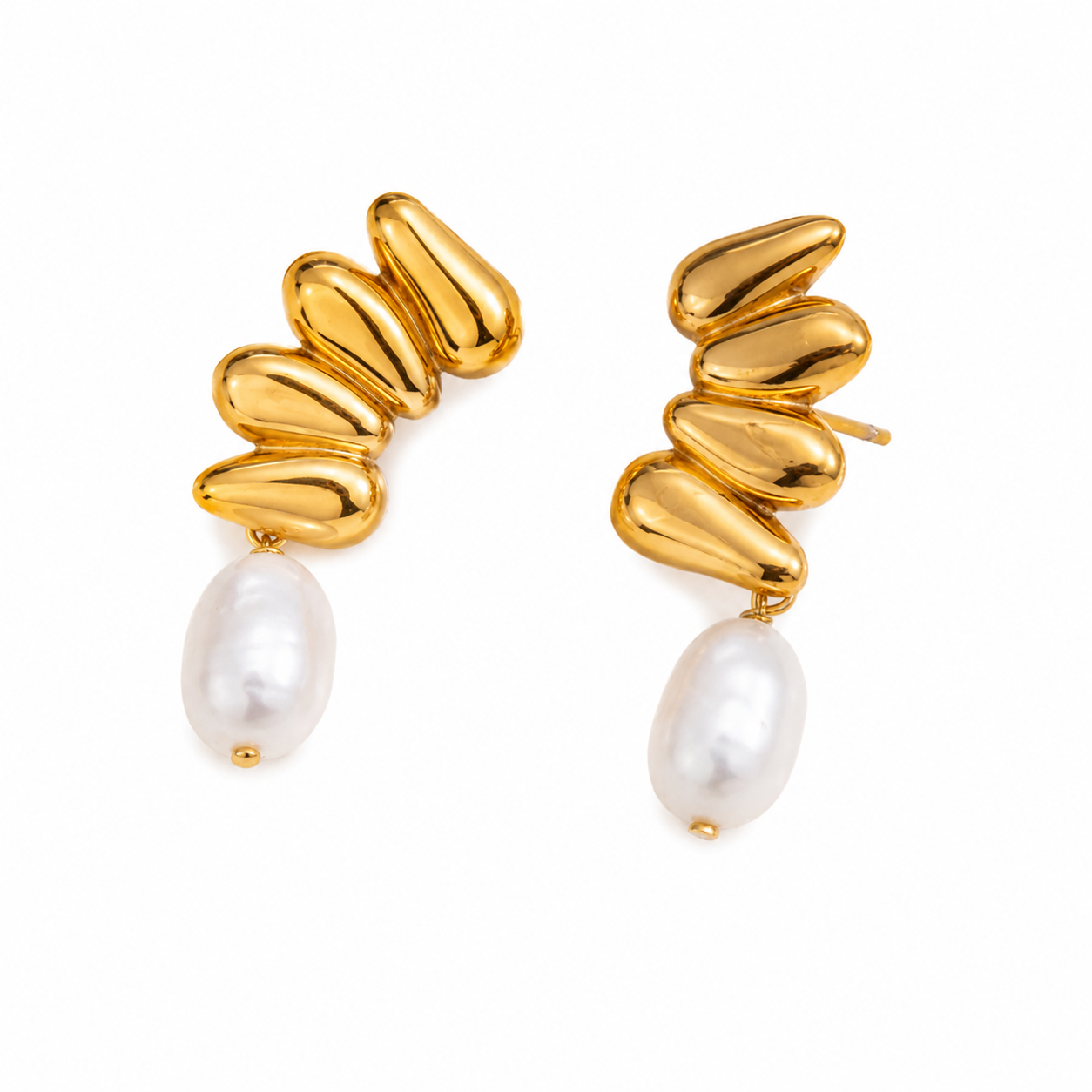 Boucles d'Oreilles Perles d'Eau Douce & Spirale Dorée – Acier Chirurgical Plaqué Or 18K Chéri Chérie