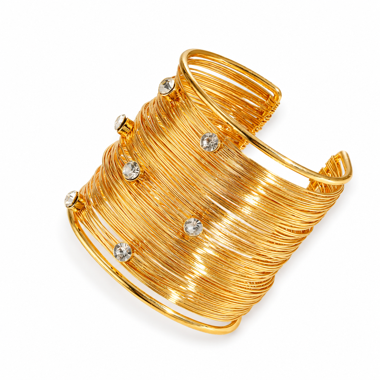 Bracelet Manchette Fils Dorés & Strass – Acier Chirurgical Plaqué Or 18K Chéri Chérie