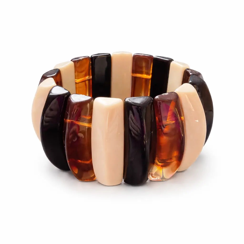 Bracelet Édith résine ambre caramel ivoire extensible vintage - Chéri Chérie
