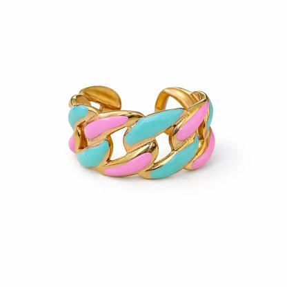 Bague Lucienne breloques perles verre multicolores acier chirurgical 316L plaqué or 18K – Chéri Chérie