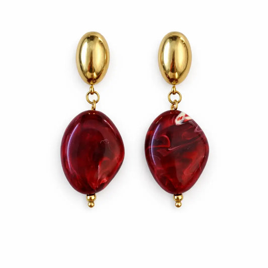 Boucles d'oreilles Eugénie pierre rouge marbre dorées acier inoxydable 316L - Chéri Chérie