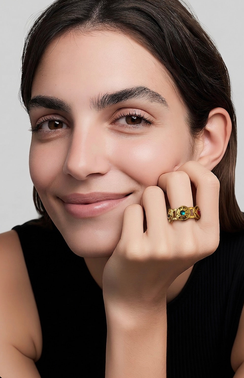 Bague Céleste Multicolore – Soleil, Étoile & Cristaux Dorés Chéri Chérie