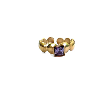 Bague Galets Améthyste anneau galets dorés pierre carrée violette acier chirurgical 316L – Chéri Chérie