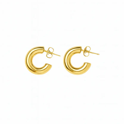 Boucles d'oreilles LUNA demi-anneau doré effet miroir acier chirurgical 316L plaqué or 18K - Chéri Chérie