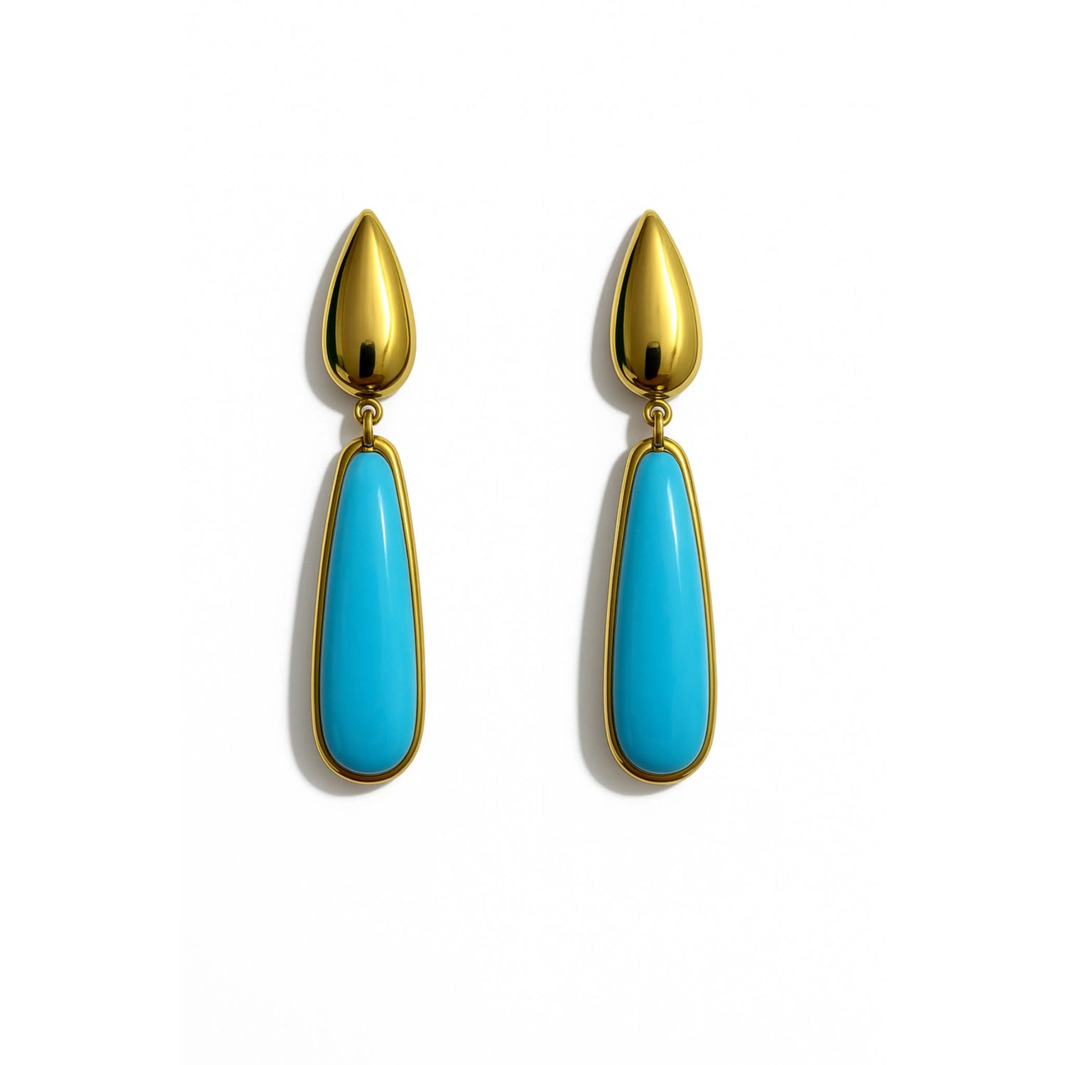 Boucles d'oreilles MAYA goutte turquoise dorée acier chirurgical 316L plaqué or 18K - Chéri Chérie