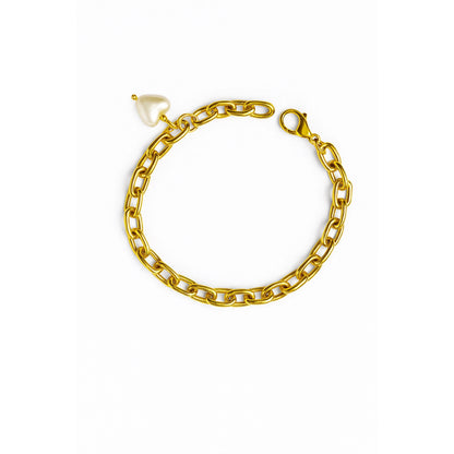 Bracelet grosse maille avec cœur breloque Chéri Chérie