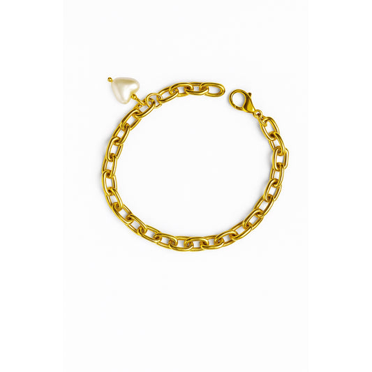 Bracelet grosse maille avec cœur breloque Chéri Chérie