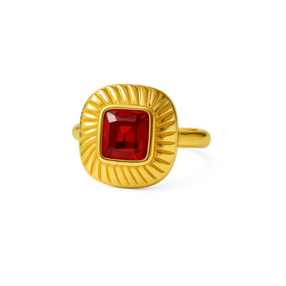 Bague rouge dorée pierre verre rouge monture dorée acier 316L ajustable – Chéri Chérie