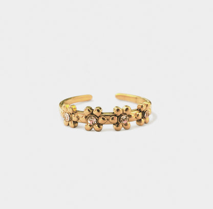 Bague fine fleurs dorée acier chirurgical 316L ajustable waterproof – Chéri Chérie