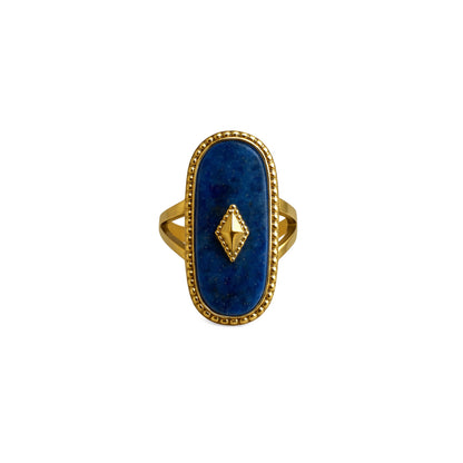 Bague pierre naturelle bleue sertie monture dorée acier chirurgical 316L – Chéri Chérie