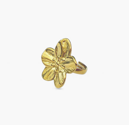 Bague fleur dorée ajustable acier chirurgical 316L plaqué or 18K – Chéri Chérie