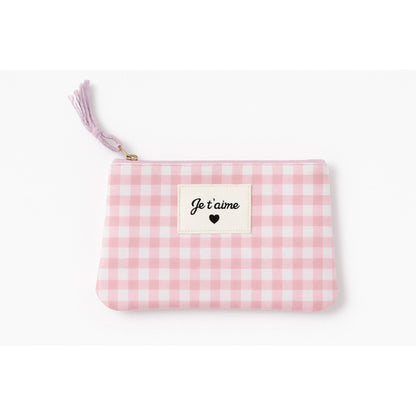 Pochette vichy rose et blanc patch Je t'aime accessoire romantique – Chéri Chérie