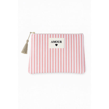 Pochette rayée rose et blanc patch AMOUR accessoire tendance – Chéri Chérie