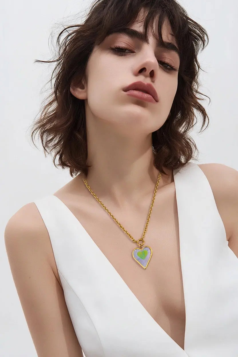 Collier Augustine - Cœur Doré Émail Holographique Chéri Chérie