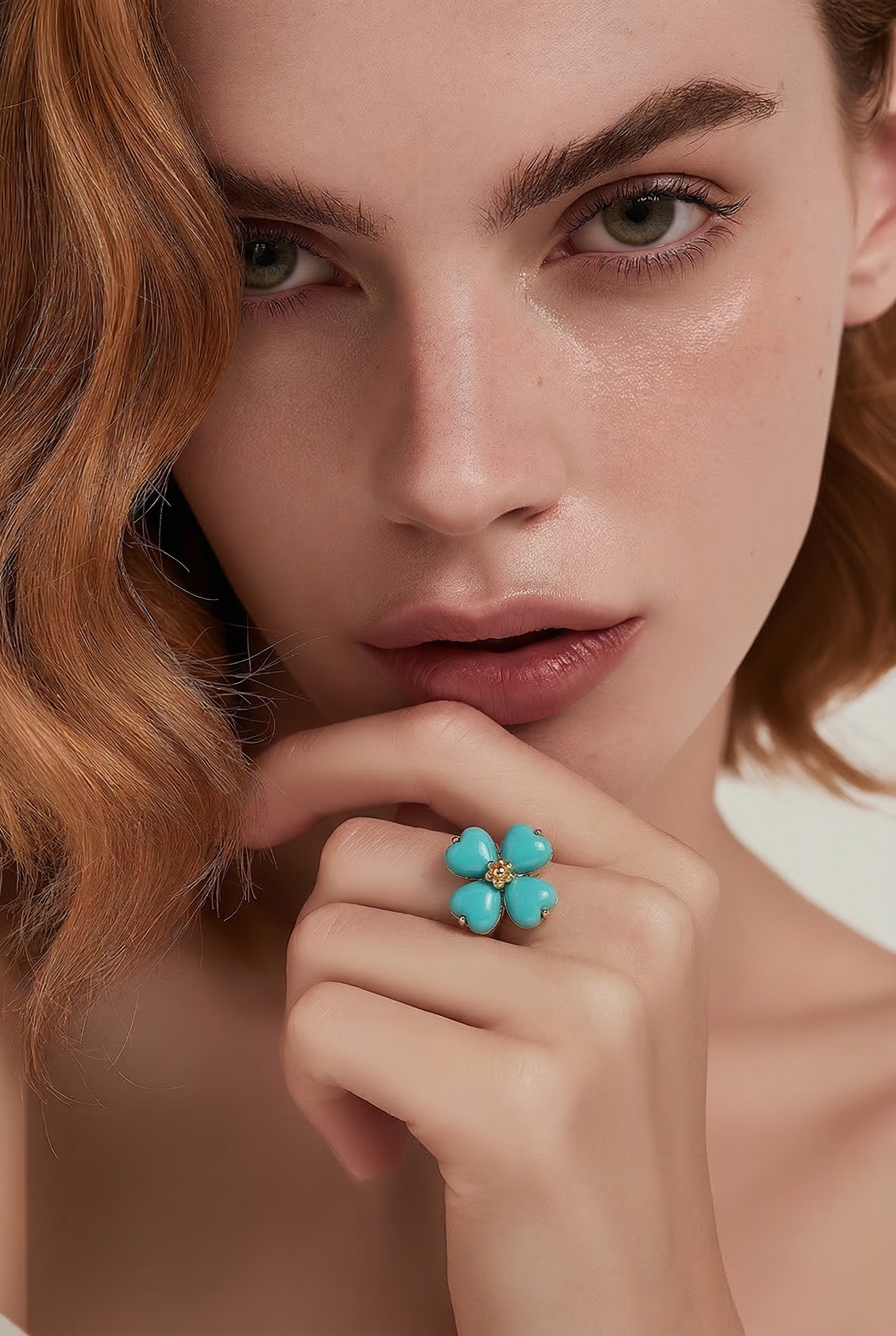 Bague Marble turquoise pierre naturelle dorée portée main femme - Chéri Chérie
