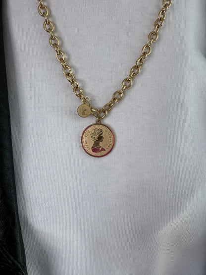 Collier grosse maille avec pièce Chéri Chérie